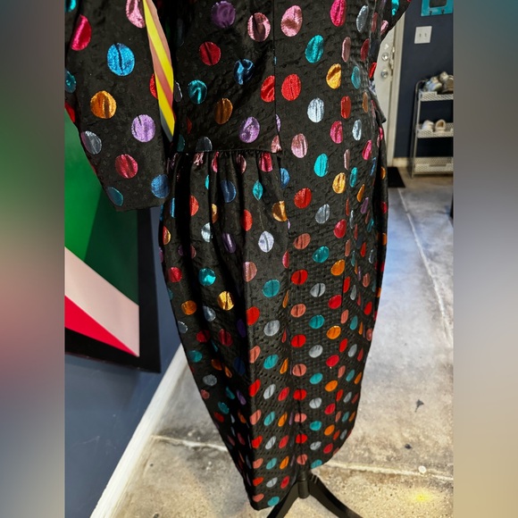 Vintage Victor Costa Multicolor Metallic Polka Dot Tulip Dress - Picture 3 of 4